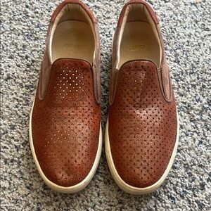 Johnston & Murphy Metallic Perforated Suede Slip-On Sneakers Copper 8.5